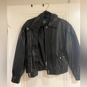 Black faux leather bomber Jacket